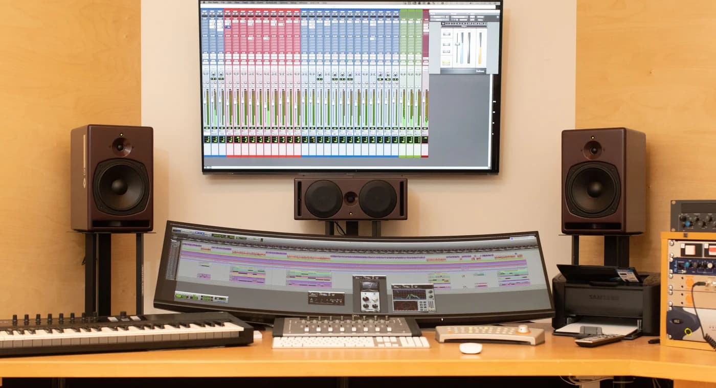A21-M installation example from PSI Audio. Other equipment and furnishings shown are not supplied with the speaker.