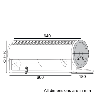 Official AVAA C214 horizontal-mounting dimension diagram, with full dimensions repeated in the adjacent specification table