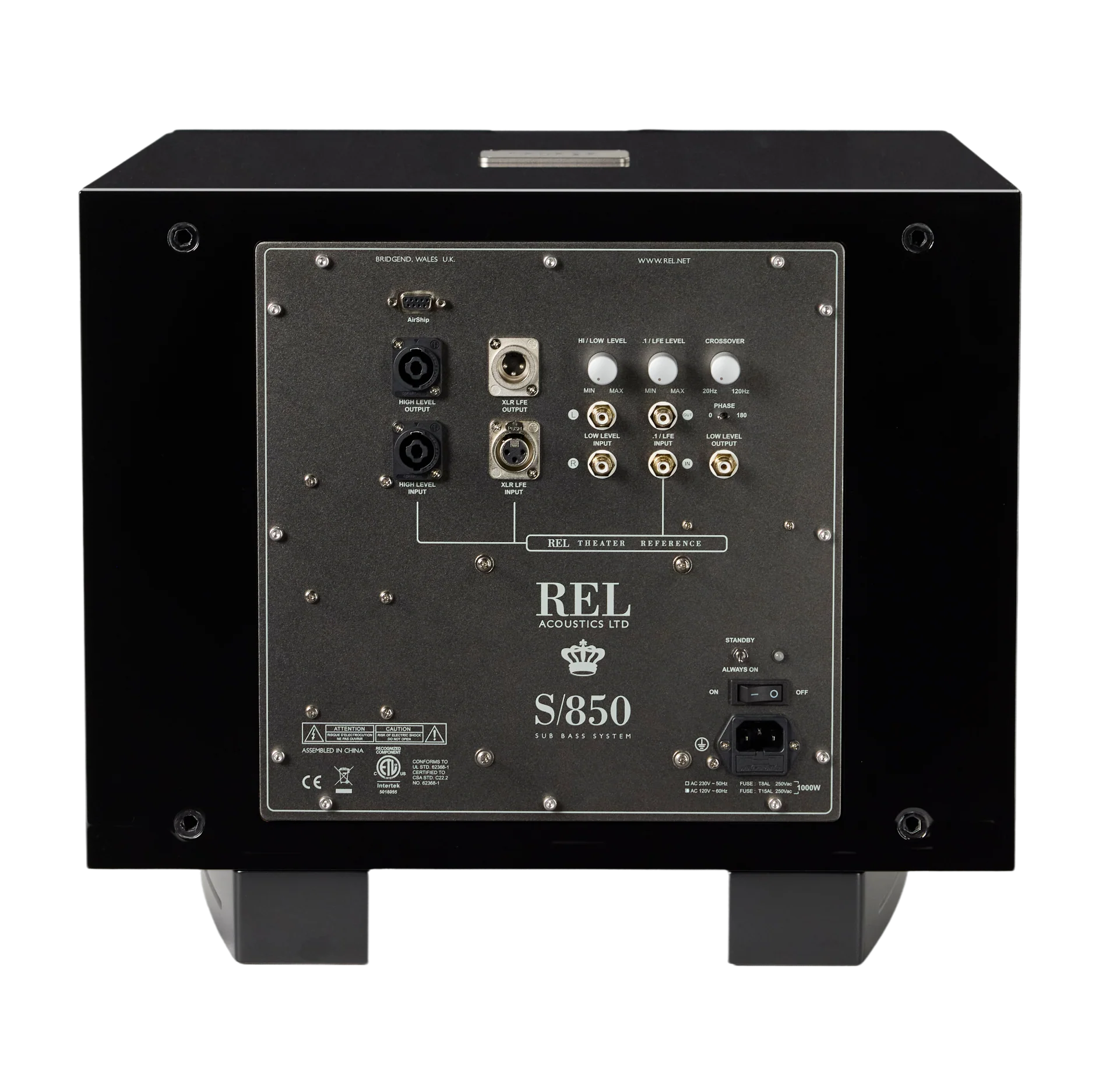 Official REL REL S/850 rear panel or construction detail.