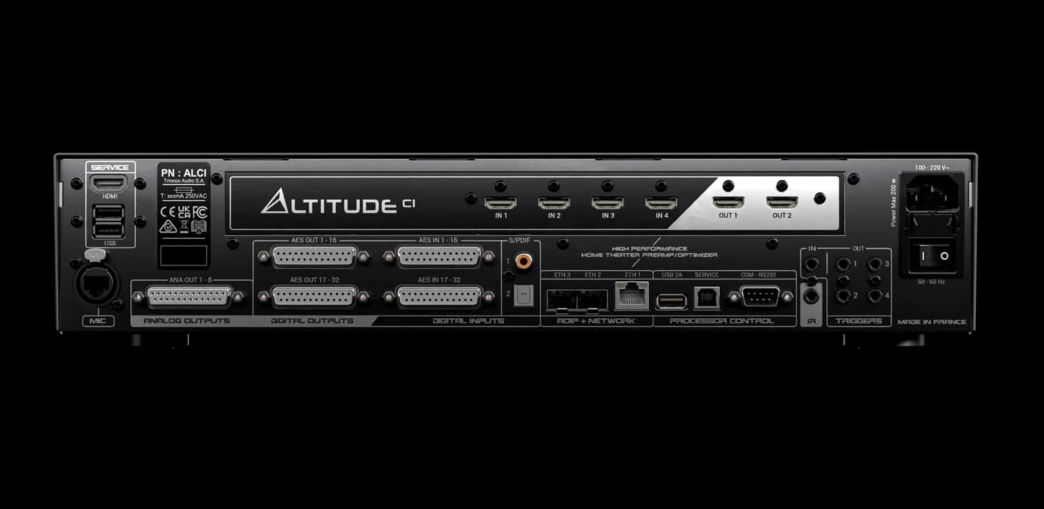 Trinnov Altitude CI: Rear connections: analogue DB25, AES/EBU and network audio