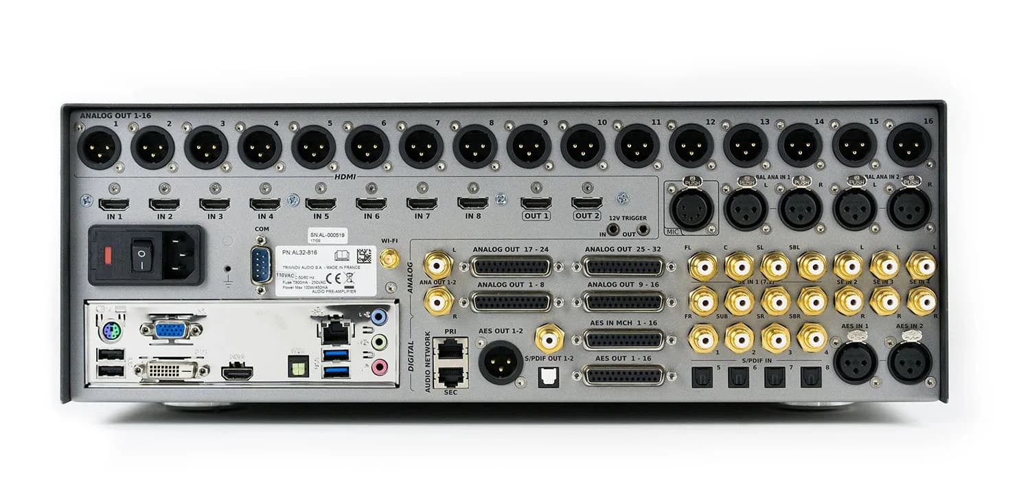 Trinnov Altitude32: Rear connections: analogue outputs depend on the installed boards