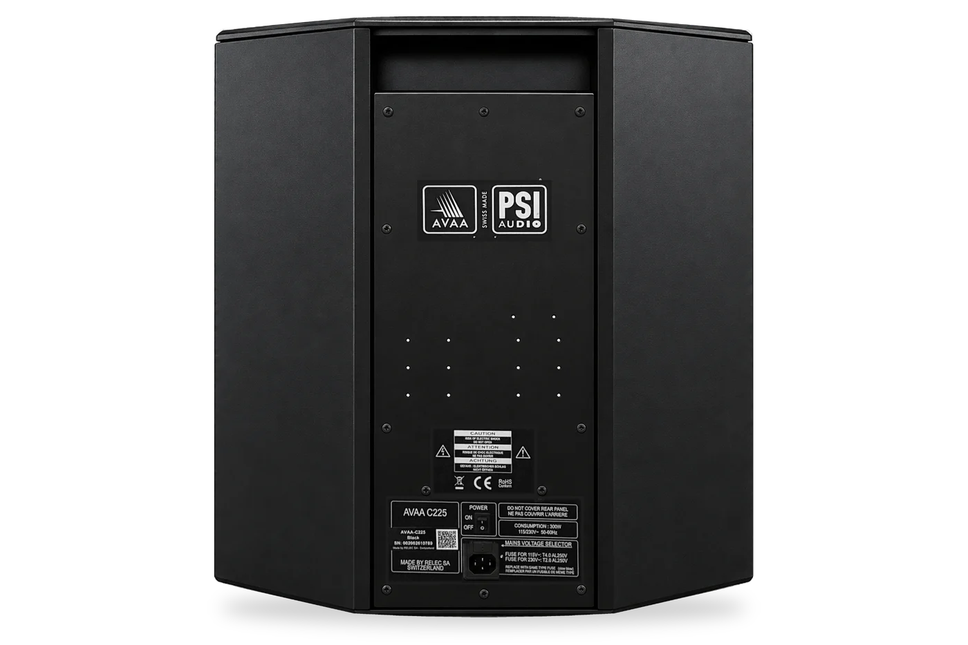 AVAA C225 rear panel and mains inlet